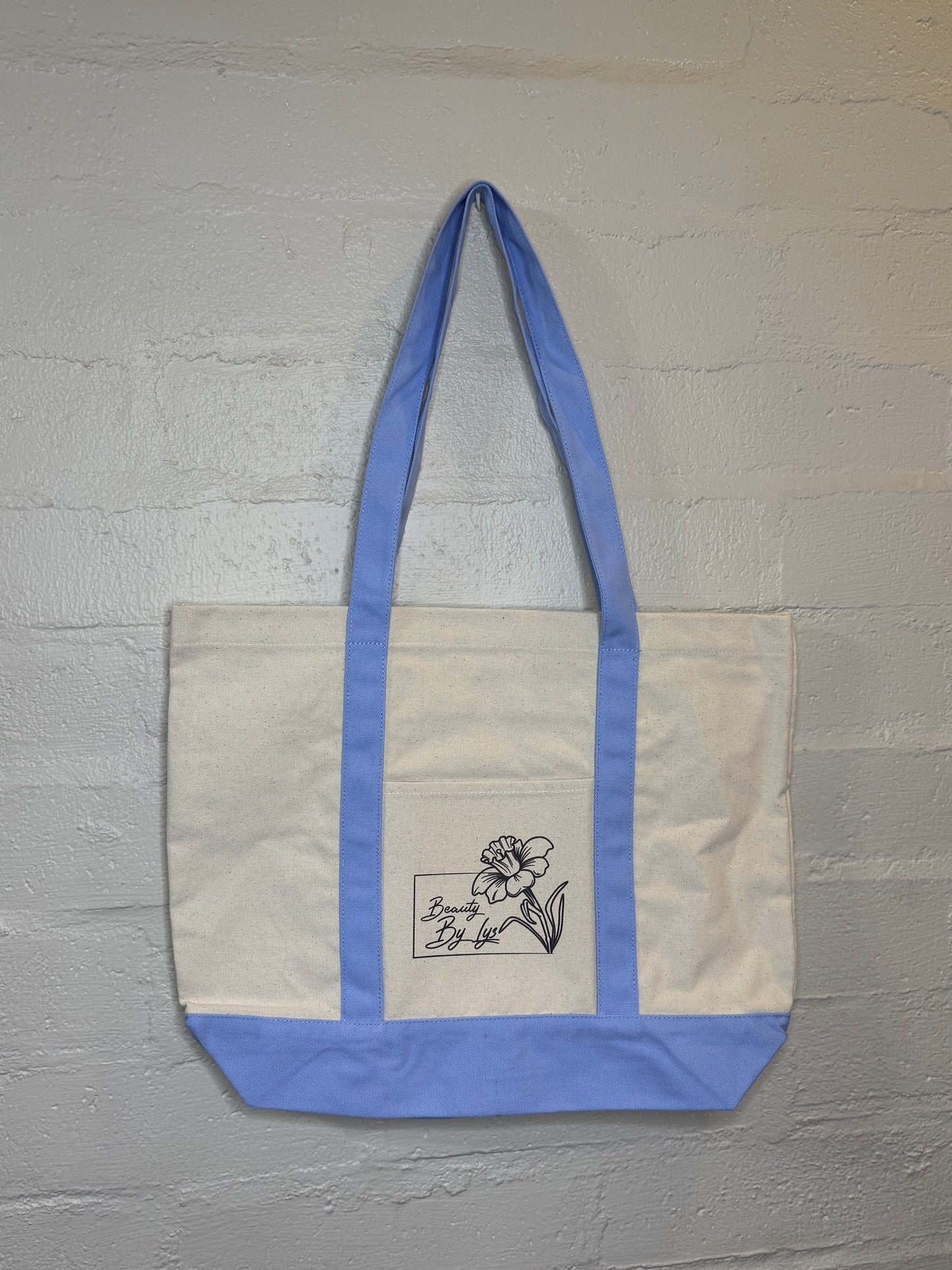 Embroidered Light Blue Tote Bag